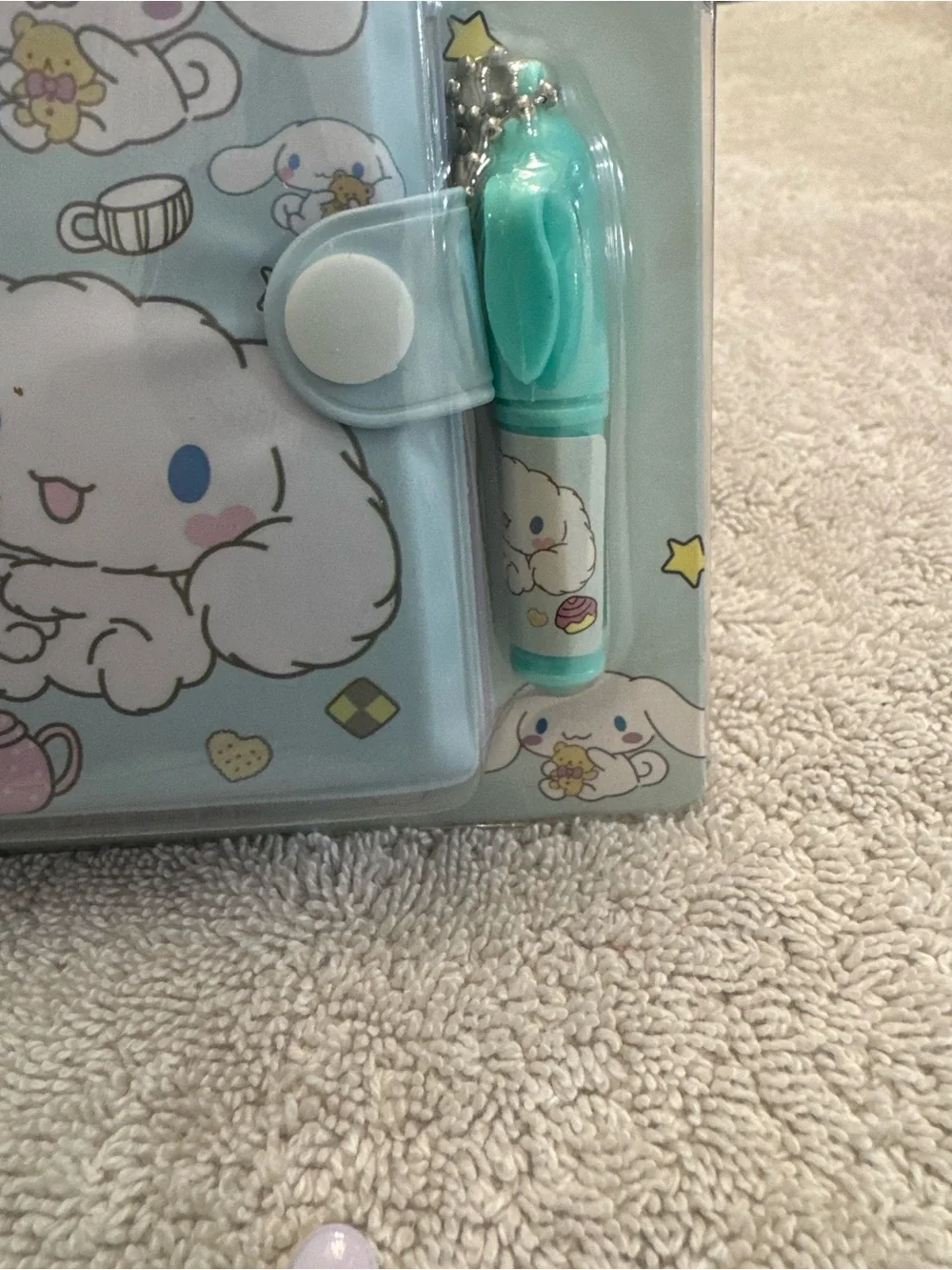 Cinnamonroll light blue hardcover notebook with charm pen keychain